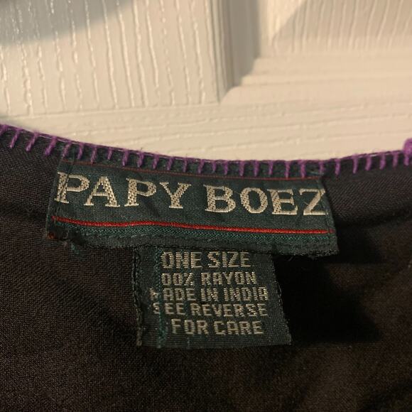 Papy Boez Women's Art to Wear Midi Dress One Size Black Embroidered Mirrors Boho - Picture 7 of 8